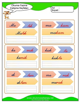 k sesi Grubu Çalışma Sayfaları